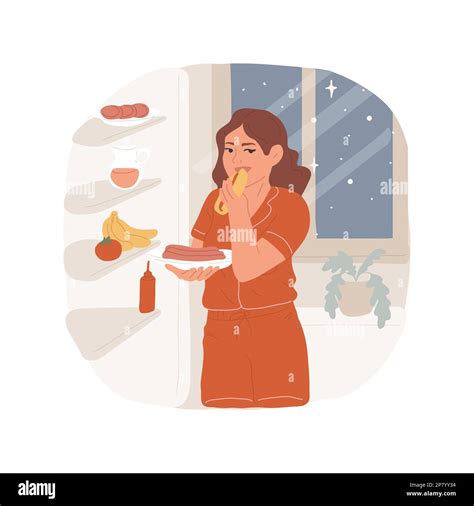 Snacking at night isolated cartoon vector illustration. Beautiful teenage girl taking meal from ...