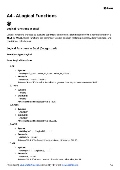 A4 - ALogical Functions - A4 - ALogical Functions Logical Functions in ...