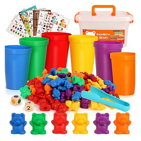 Buy Counting Bears Set, 102pcs Rainbow Counting Bears with Matching ...