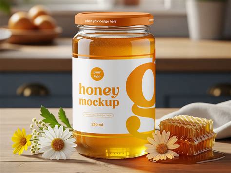 Free Wildflower Honey Glass Jar Mockup PSD - Good Mockups