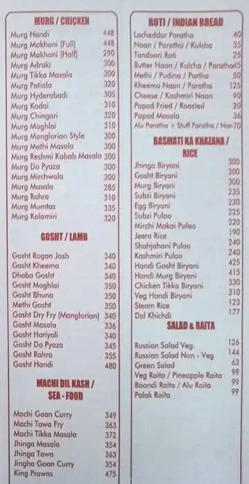 Menu at Sea Lord, Mumbai, Neelam Building