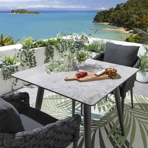 Luxury 2 Seater Square Ceramic Garden Table and Chairs Dining Set Grey ...