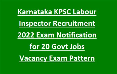 Karnataka KPSC Labour Inspector Recruitment 2024 Exam Notification for ...