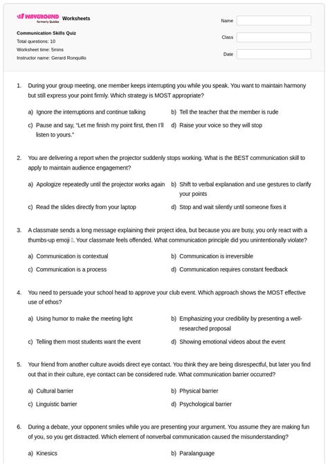 50+ Communication Skills worksheets for Class 12 on Wayground | Free ...