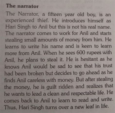 charecyer sketch of hari singh who was a thief in the chapter the thief ...