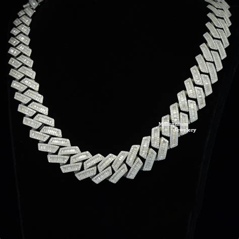 Hip hop baguette diamond iced out miami cuban link chain 20mm ...