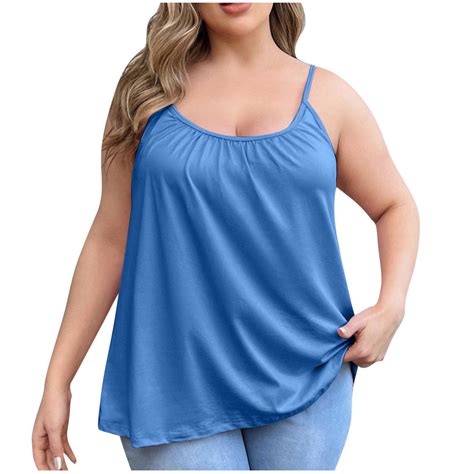 Brglopf Plus Size Camisole for Women with Bulid in Bra Casual Flowy ...