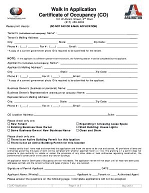 2013 Form TX Certificate of Occupancy (CO) - City of Arlington Fill ...