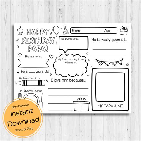 INSTANT DOWNLOAD - Happy Birthday Papa Coloring Page - Happy Birthday ...