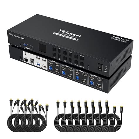 TESmart 3-Monitor 4-Computer 4K@60Hz 4:4:4 KVM Switch, 4 USB, 2 Audio ...