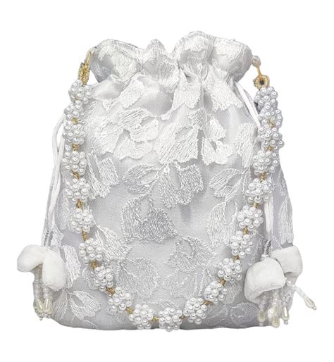 DUCHESS White Silver Sequin Pearl Potli Bag For Weddings : Amazon.in ...