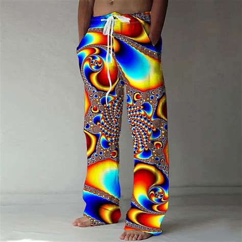 Men's Geometric Optical Illusion Dazzle color Pants Trousers Casual ...