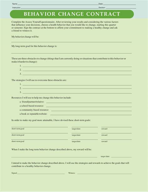 Free Printable Behavior Contract Templates [PDF, Word] Home, Adults