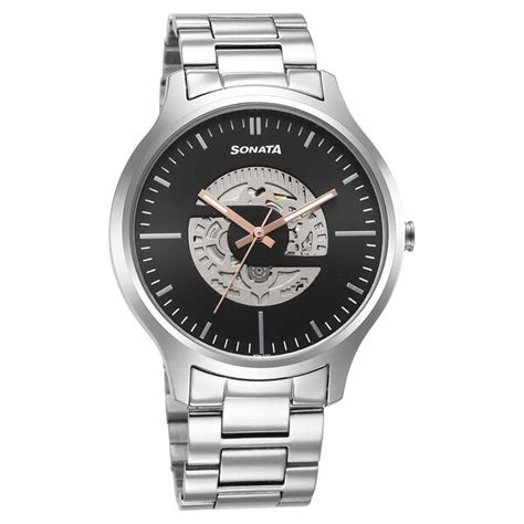 Buy Online Sonata Unveil Quartz Multifunction Black Dial Stainless ...