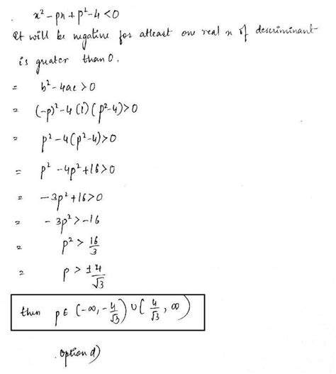 Find the set of values of p, for which x² - px + p²-4