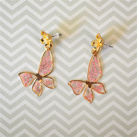 Coral Butterfly Real Dried Flower Necklace Set – Blushing Wings