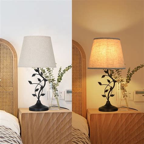 24-in Matte Black Table Lamp With Beige Shade for Living Room Bedroom ...