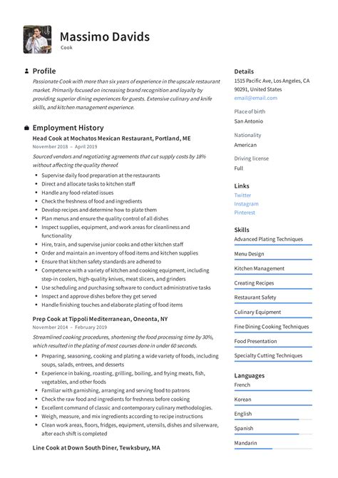 Image result for Cook Resume Sample
