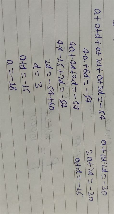 find first four consecutive terms in an A.P. whose sum is -54 & the sum ...