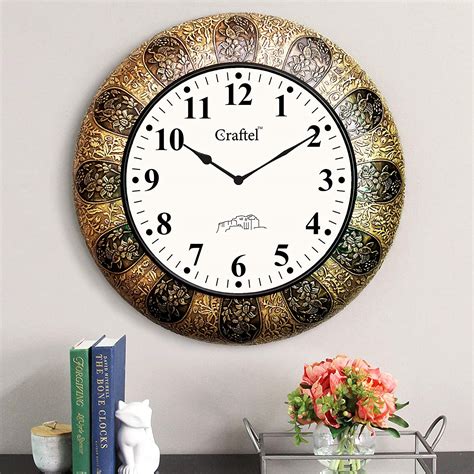 Buy Craftel Brass Analog Clock English Number Wall Clock for Living ...