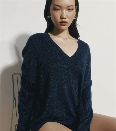 Cashmere Lurex Deep V Sweater - Sapphire – Elle & Riley Cashmere