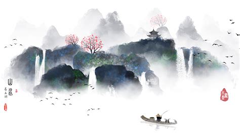 中国风水墨山水画背景插画图片下载-正版图片400161334-摄图网