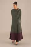 Buy Green Rose Silk Plain Round Neck Inas Full Sleeve Kurta Pant Set ...