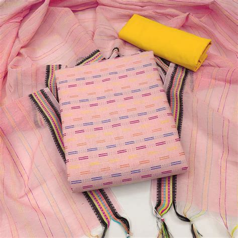 Peach Butti Embroidered Cotton Blend Dress Material