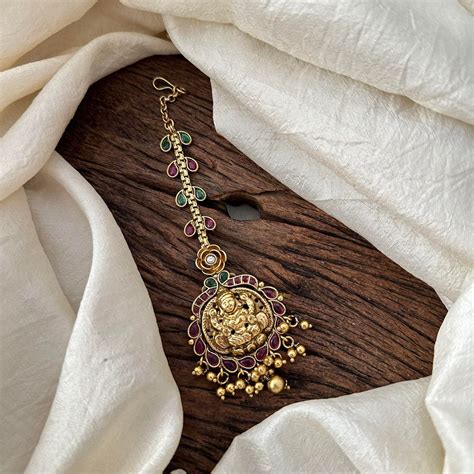 Antique Lakshmi Maang Tikka-Gold Bead-G13574 – vrikshamindia