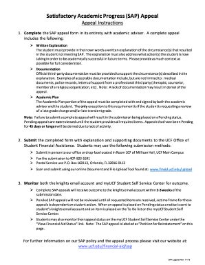 2019 Form UCF Satisfactory Academic Progress (SAP) Appeal - Blank ...