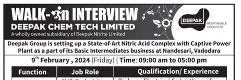 Deepak Chem tech Walk in interview for Production field Operator ...