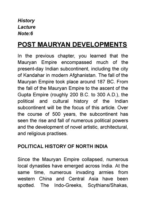 History -Lacture-Note-6 - History Lacture Note: POST MAURYAN ...