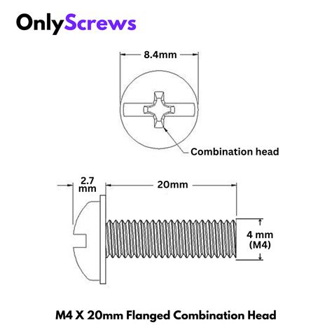 M4 X 20mm Flanged Combination head washer head SS 304 Screw (Dia. 4mm ...