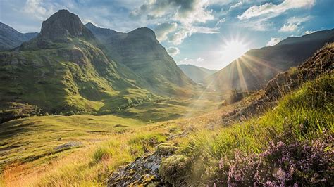 Valley view below the mountains of Glencoe, Lochaber, Highlands ...