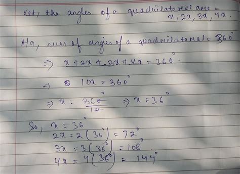 the angles of a quadrilateral are in the ratio 1:2:3:4. find the ...