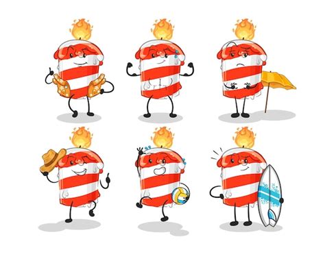 Geburtstagskerze Strandurlaub Set Charakter Cartoon Maskottchen Vektor ...