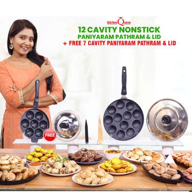 12 Cavity Nonstick Paniyaram Pathram & Lid + Free 7 Cavity Paniyaram P ...