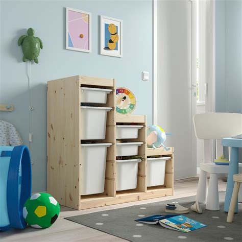 TROFAST storage combination with boxes, light white stained pine/white ...