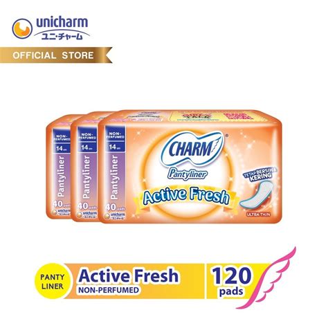 Jual Charm Pure Style Pantyliner Active Fresh Non Perfumed 40 pads -3 ...