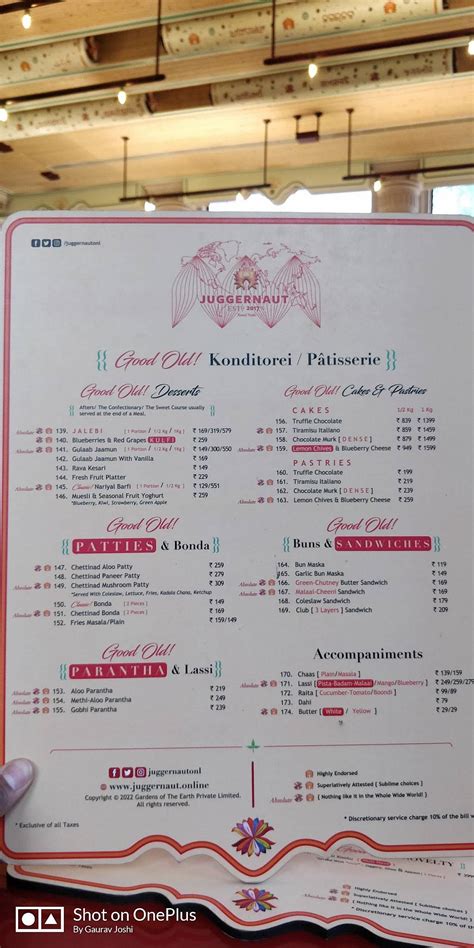 Menu at JUGGERNAUT, Barakhamba Road, New Delhi, Barakhamba Rd
