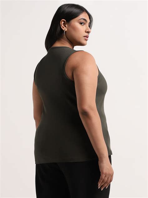 Buy Gia Olive Cotton Blend Ribbed Tank Top from Westside