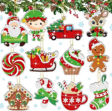 Amazon.com: 12 Pieces Christmas Diamond Painting Keychain 5D DIY ...
