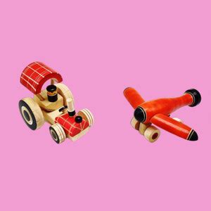 KIDDOYS Wooden Push & Pull Along Tractor And Aeroplane Vehicle Playings ...