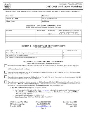 Fillable Online hvcc Mastrangelo Financial Aid Center 2017-2018 ...