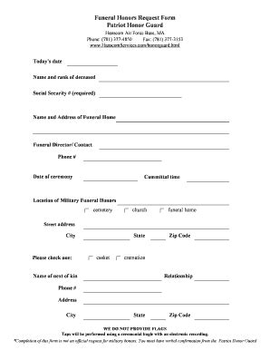 Funeral Honors Request Form - Blank Fillable Template | Fill Out, Print ...