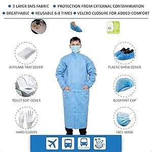 ME GUARD SMS Gown Front Hook & Loop Closures Long Coat Travel Kit Items ...