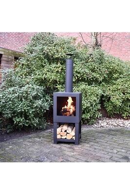 Cheminée Esschert Design - Poêle d'extérieur avec réserve de bois noir ...