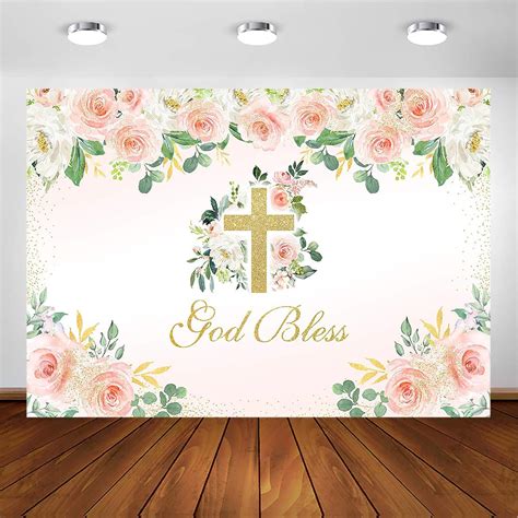 Avezano Pink Floral God Bless Backdrop for Girls First India | Ubuy