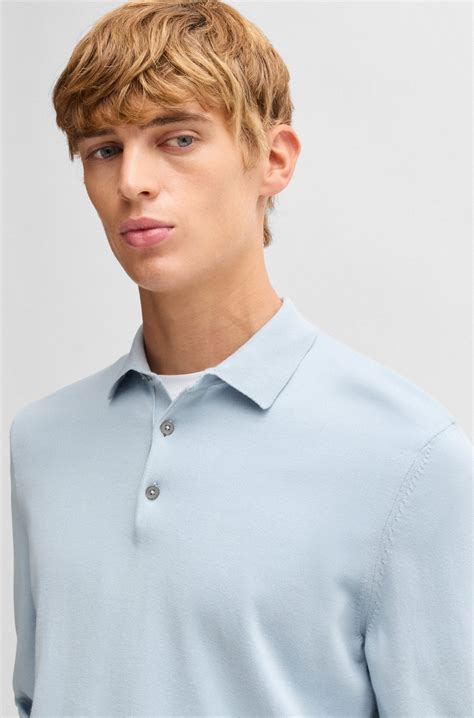 BOSS - Regular-fit knit polo sweater in cotton jersey - Light Blue