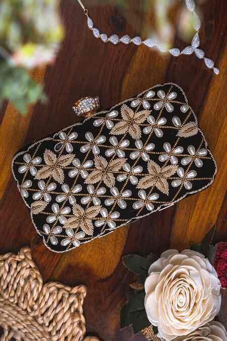 Buy Black Embroidered Aster Floral Clutch by NR BY NIDHI RATHI Online ...
